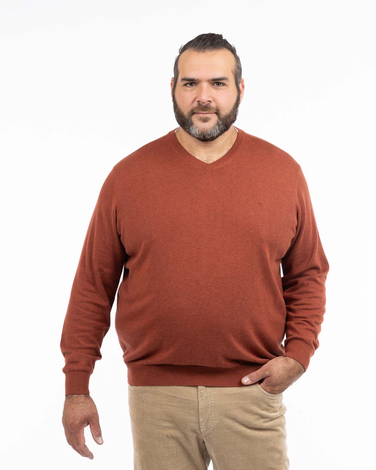 Pull col V en pima coton grande taille orange