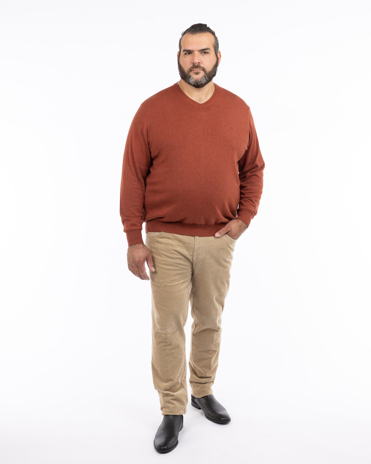 Pull col V en pima coton grande taille orange