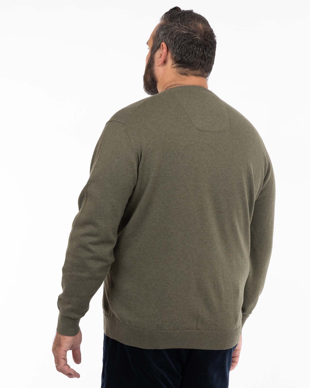 Pull col V en pima coton grande taille vert kaki