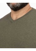 Pull col V en pima coton grande taille vert kaki