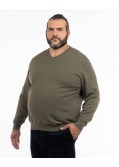Pull col V en pima coton grande taille vert kaki
