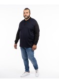 Polo manches longues jacquard mercerisé grande taille bleu marine