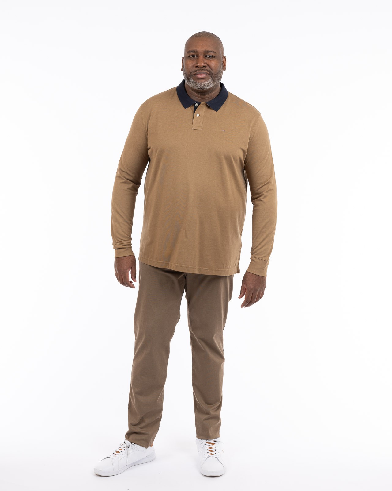 Polo piqué avec col contrasté grande taille marron
