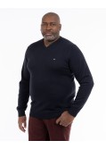 Pull col V homme grand bleu marine