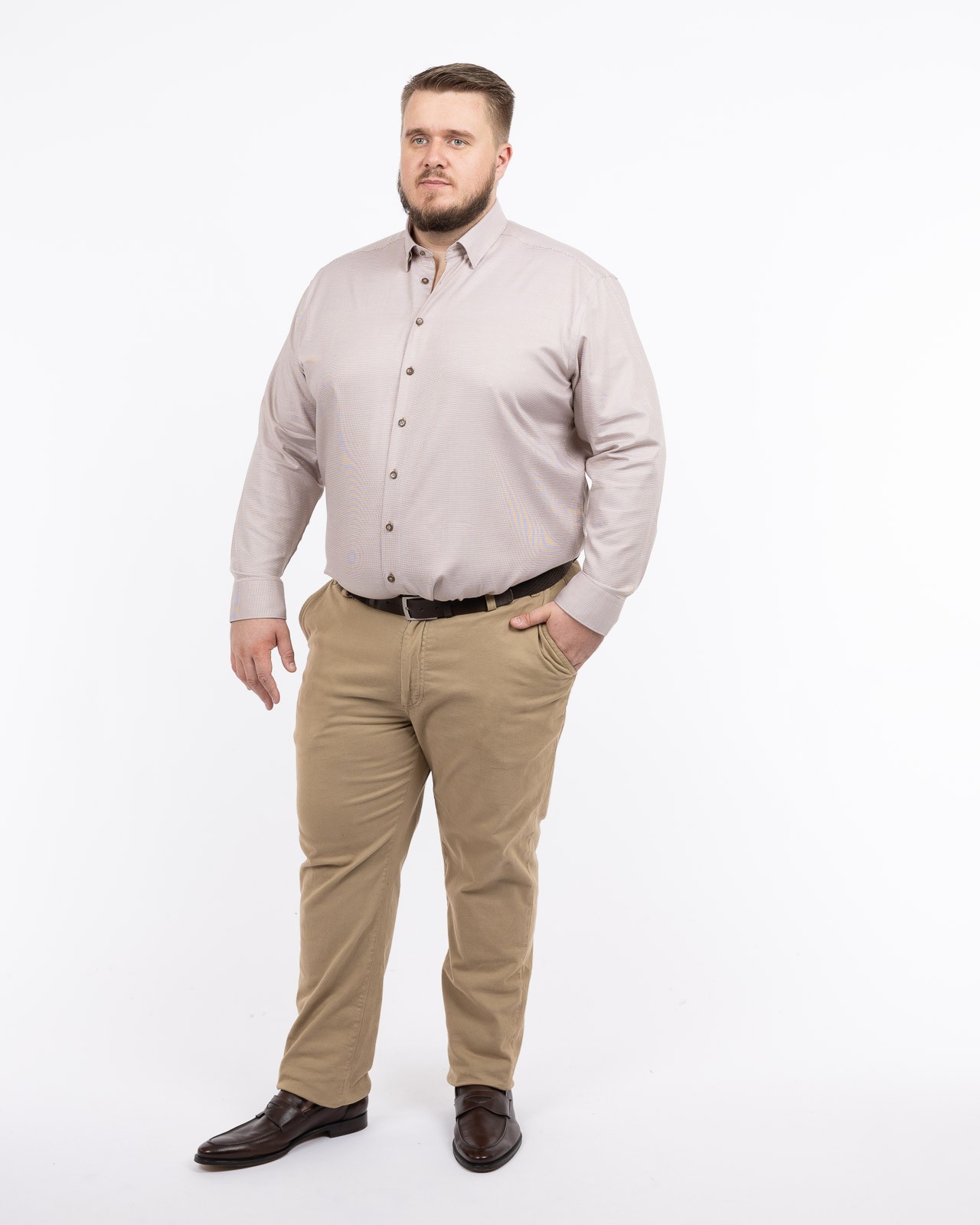 Chemise pied de poule grande taille beige