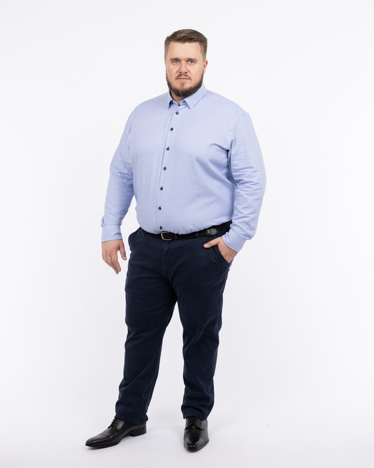 Chemise dobby gaufré grande taille bleu