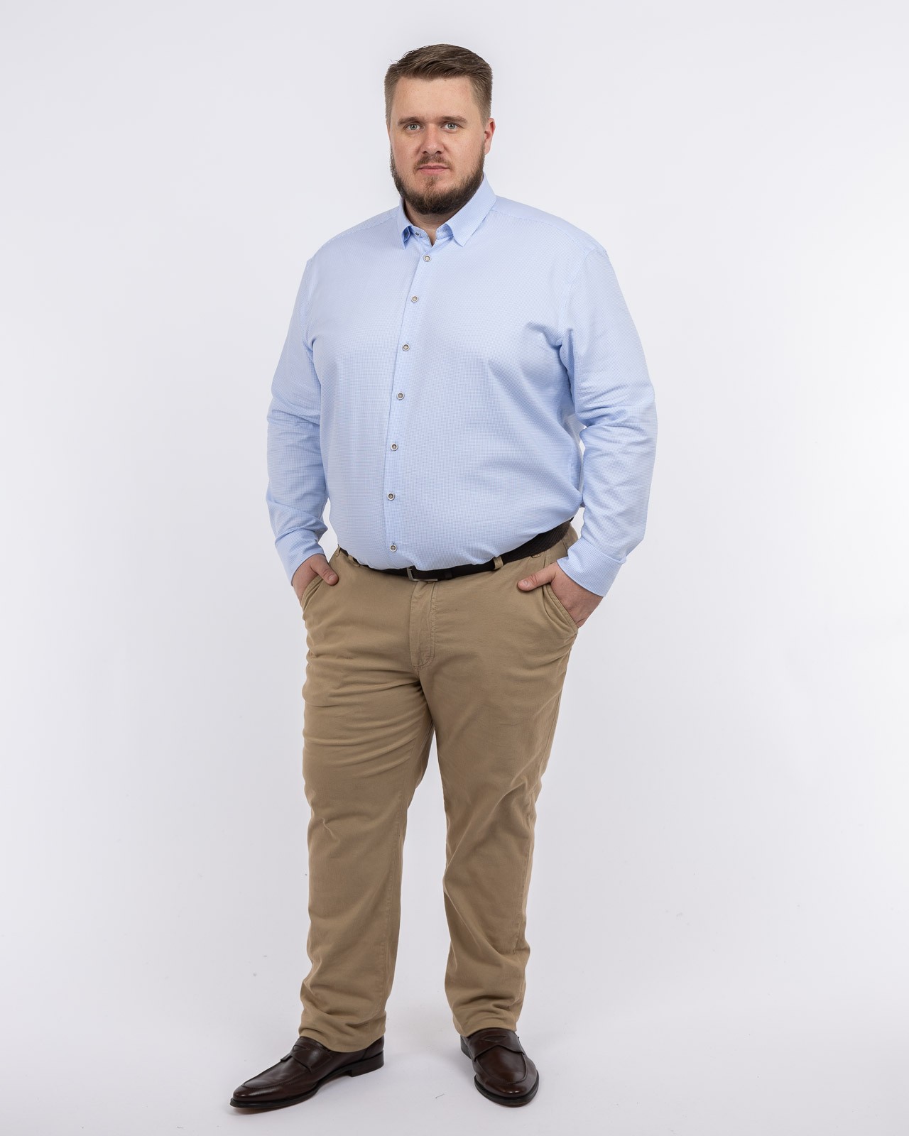 Chemise dobby gaufré grande taille bleu ciel