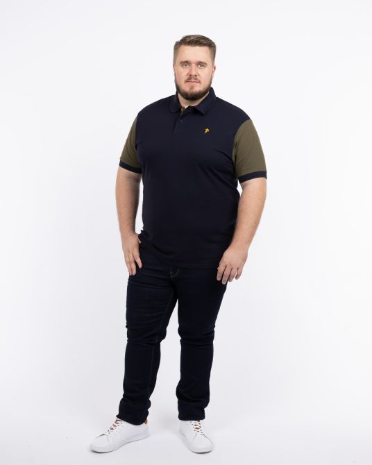 Polo piqué bicolore grande taille bleu marine