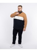 Polo manches longues piqué color block grande taille marron