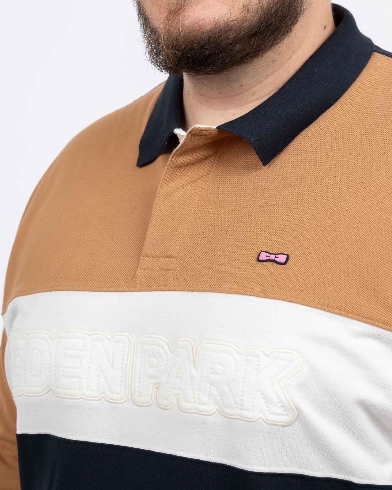 Polo manches longues piqué color block grande taille marron