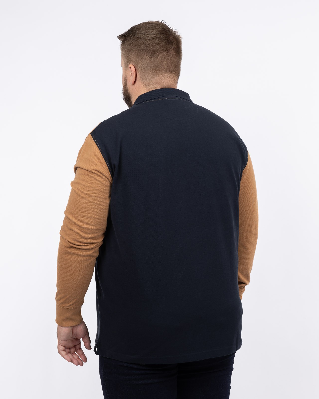 Polo manches longues piqué color block grande taille marron