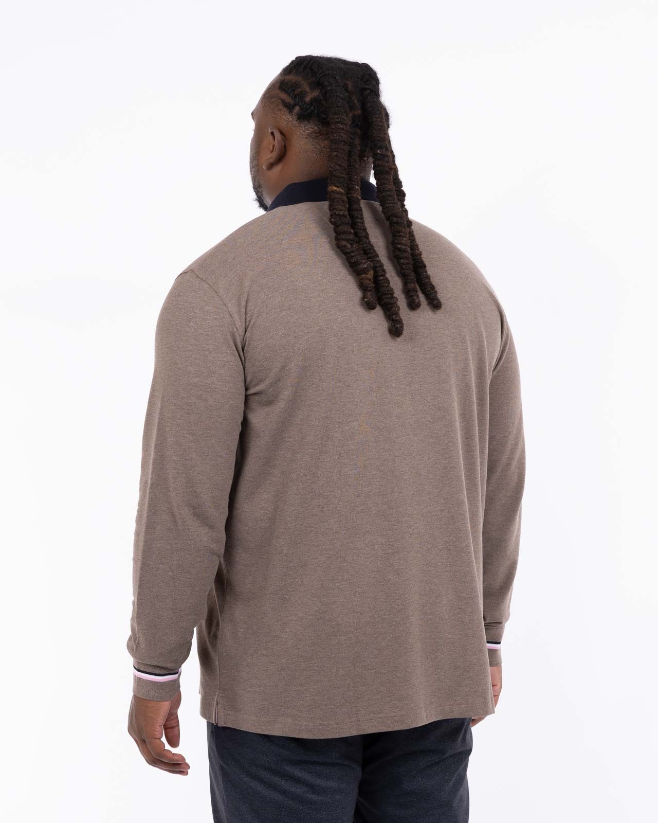 Polo manches longues piqué grande taille marron