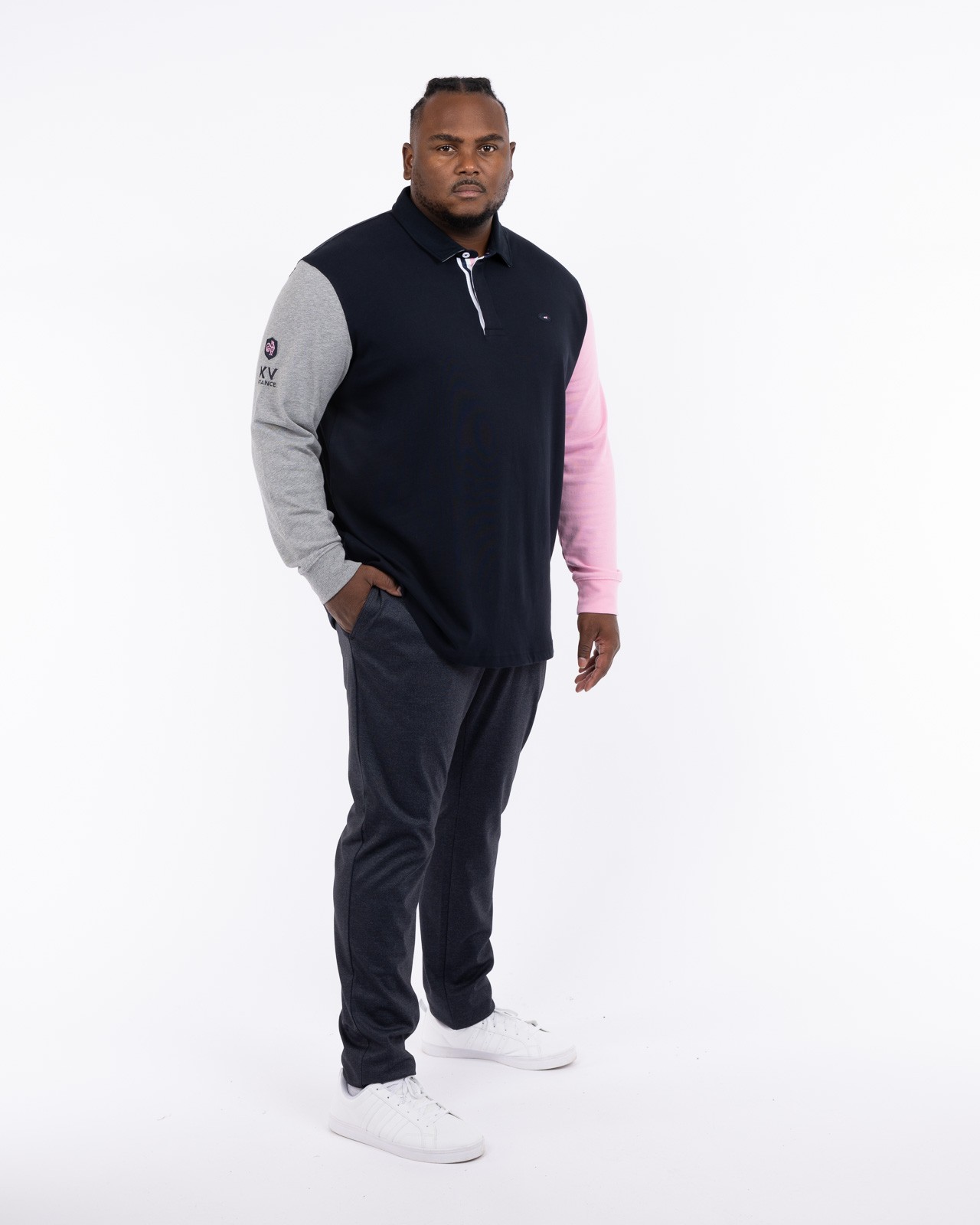 Polo manches longues jersey XV grande taille bleu marine