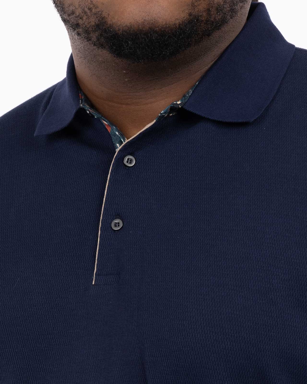 Polo manches longues gaufré grande taille bleu marine