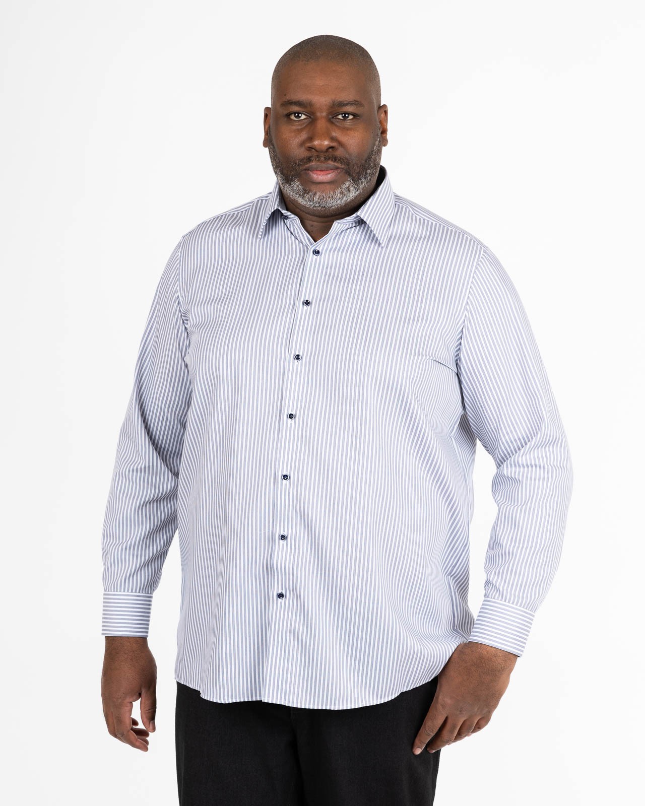 Chemise à rayures grande taille non iron bleu marine