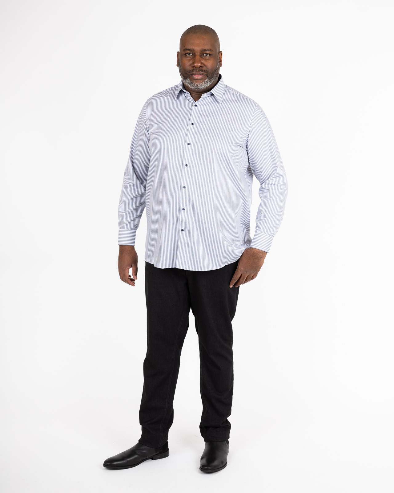 Chemise à rayures grande taille non iron bleu marine