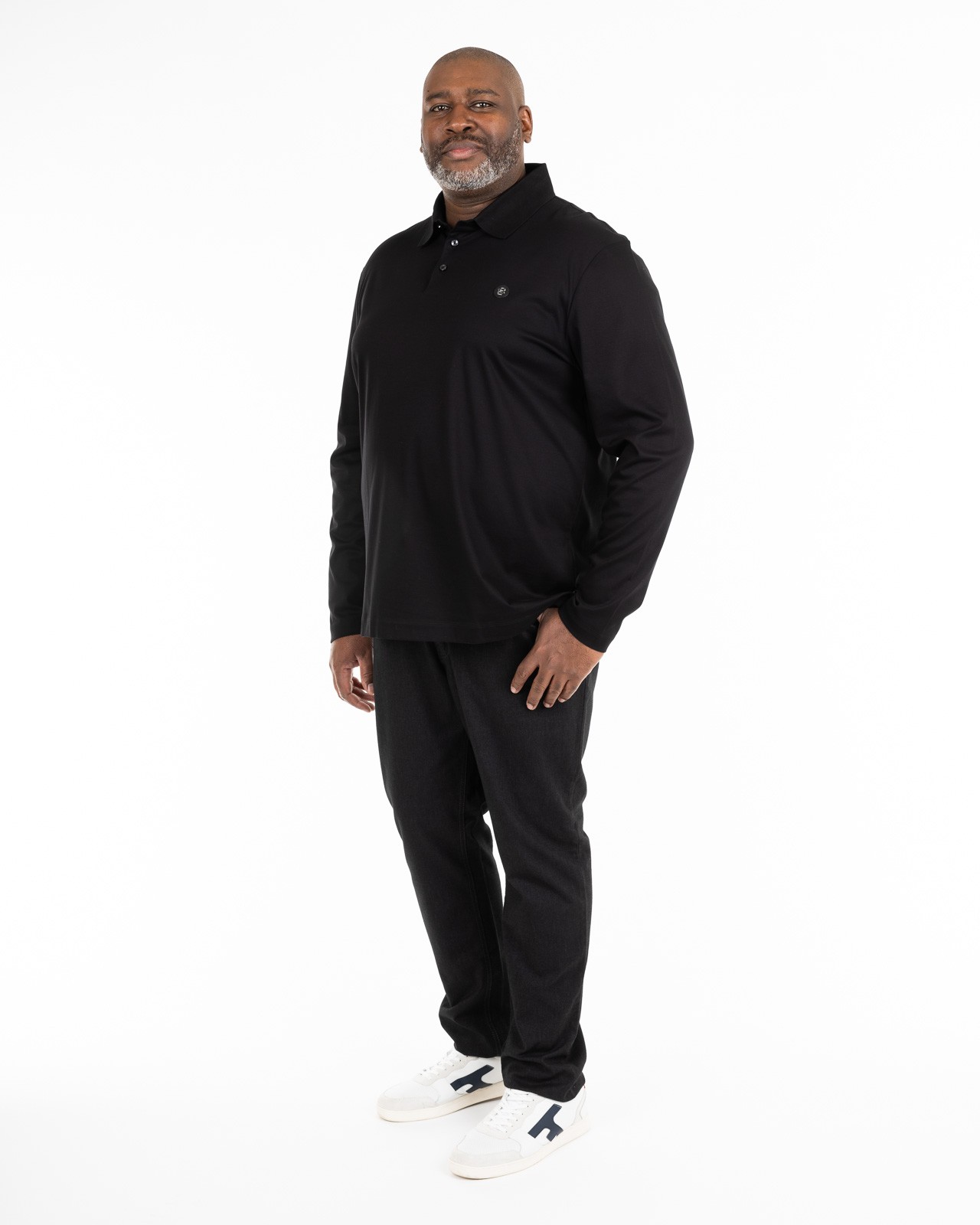 Polo manches longues mercerisé grande taille noir