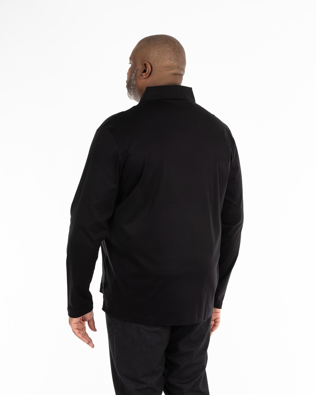 Polo manches longues mercerisé grande taille noir