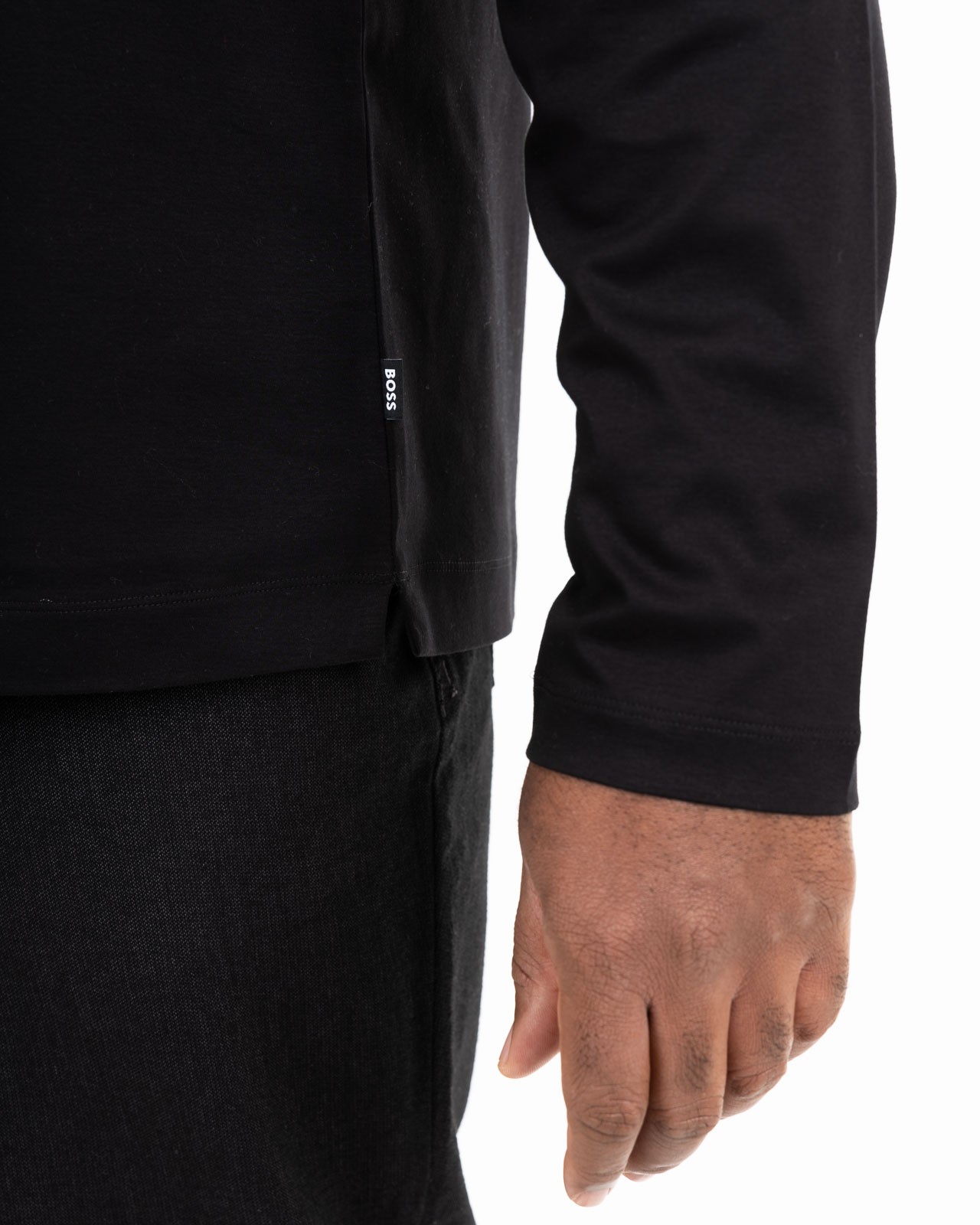 Polo manches longues mercerisé grande taille noir