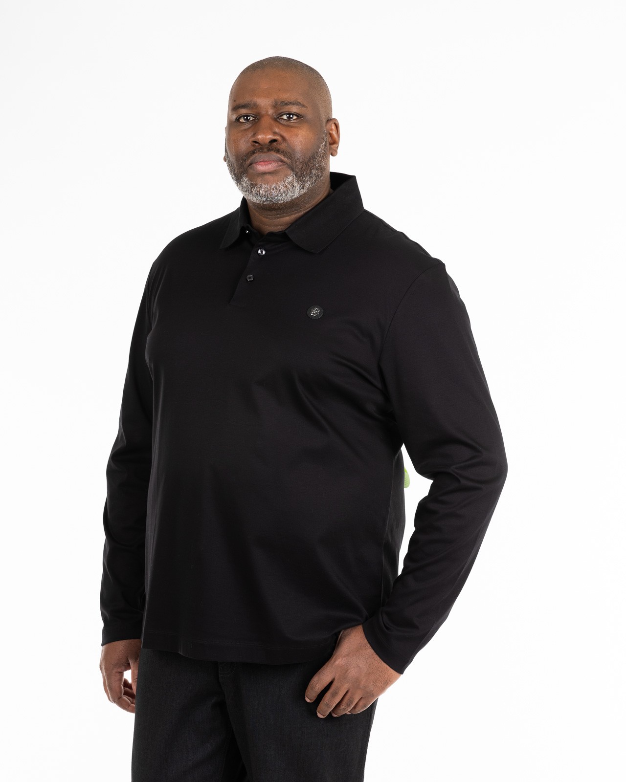 Polo manches longues mercerisé grande taille noir