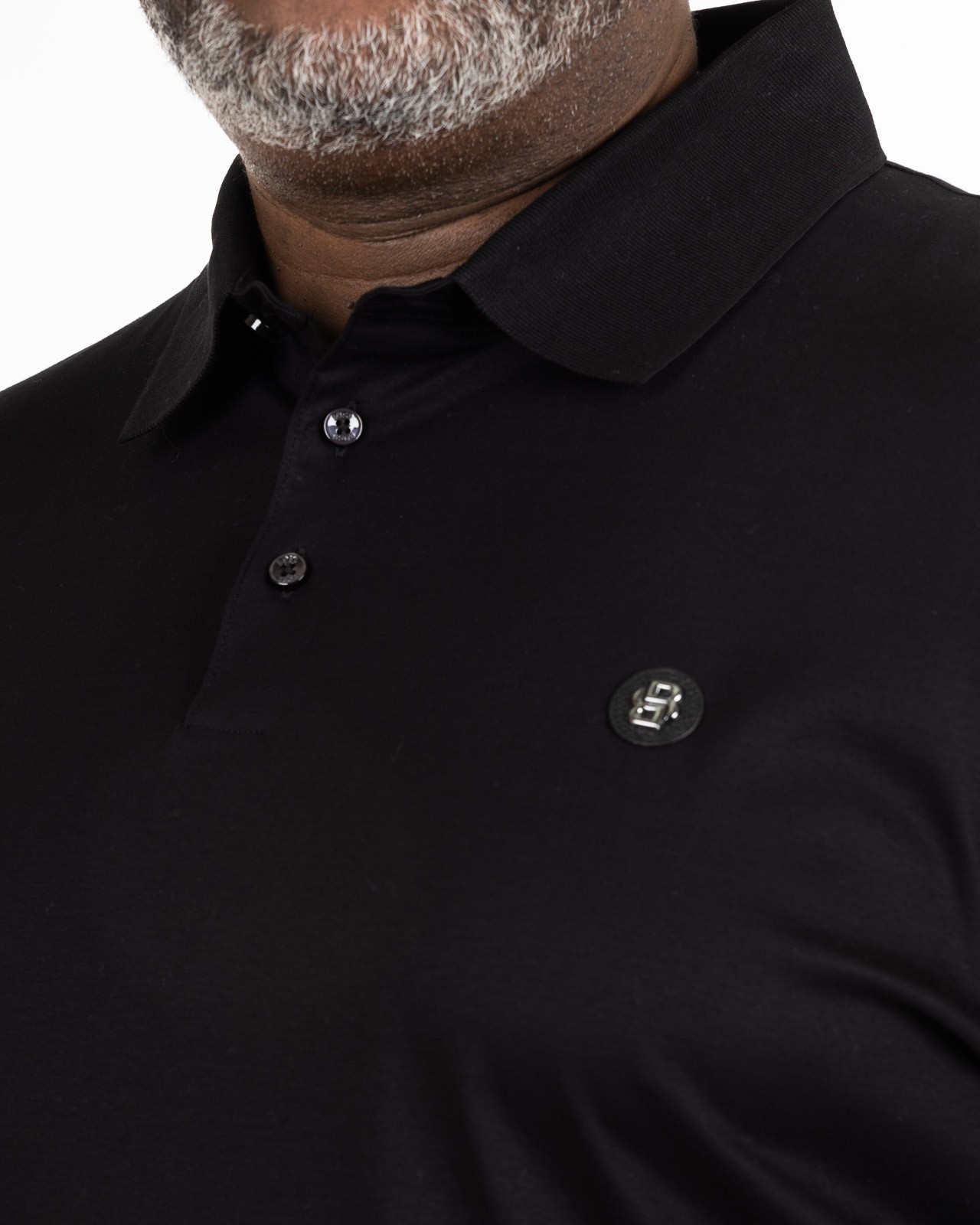 Polo manches longues mercerisé grande taille noir