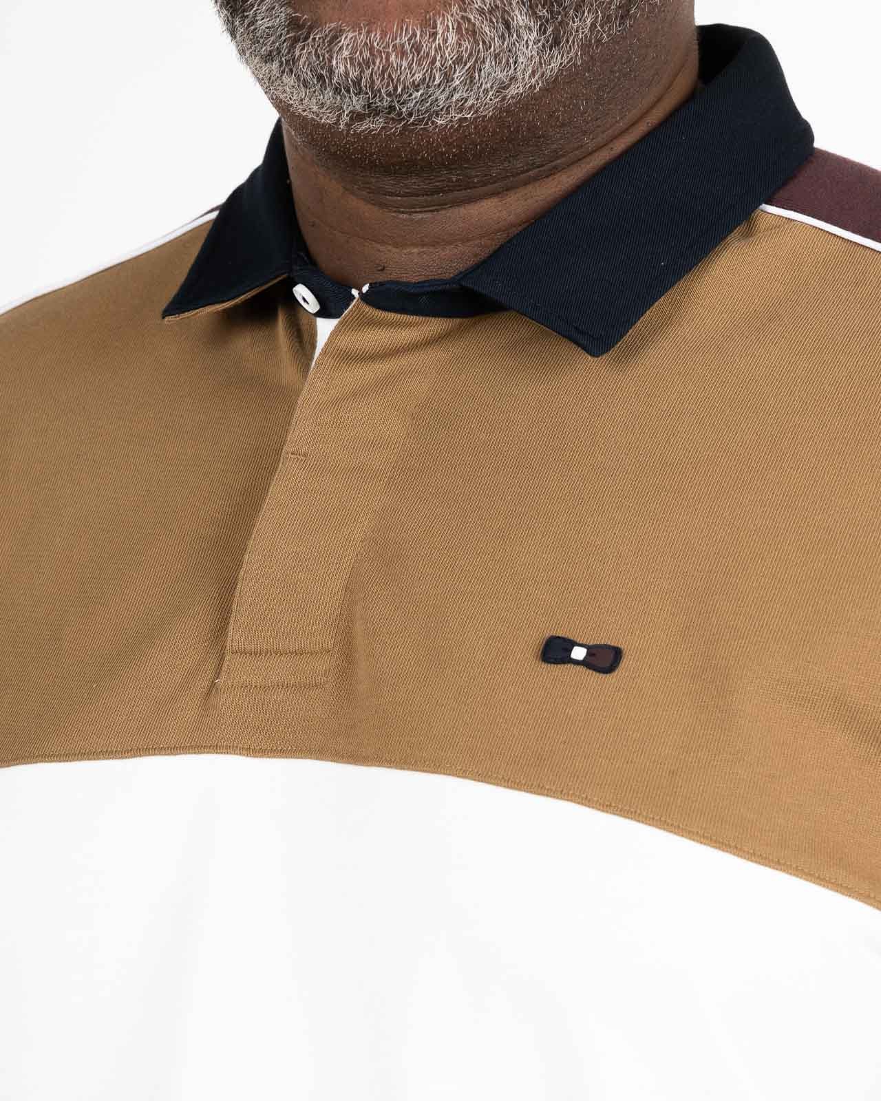 Polo manches longues jersey color block grande taille marron