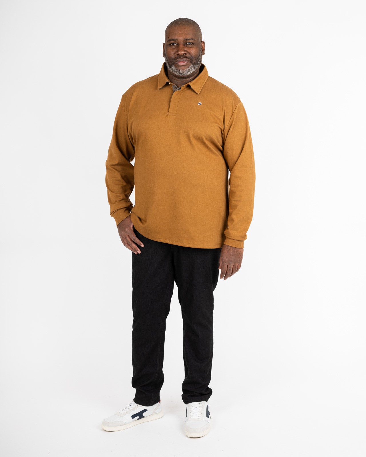 Polo manches longues grande taille camel