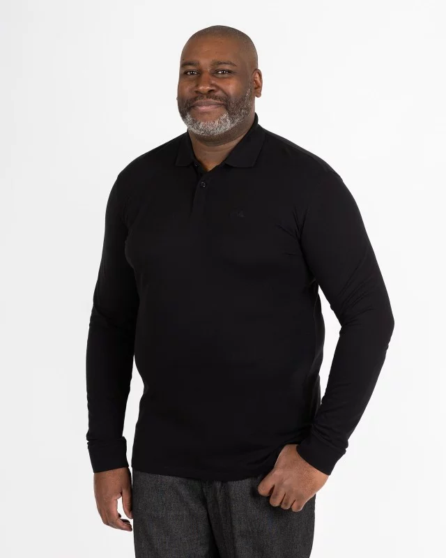 Polo manches longues piqué pour homme grand noir