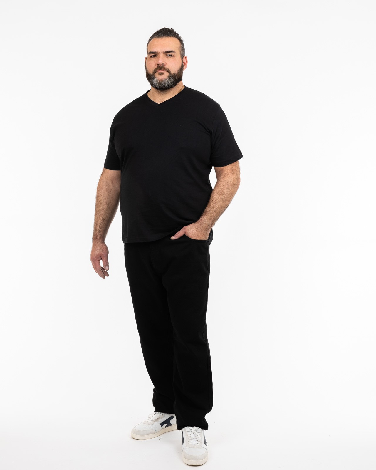 Lot 2 tee shirts grande taille Col V Noir en coton uni