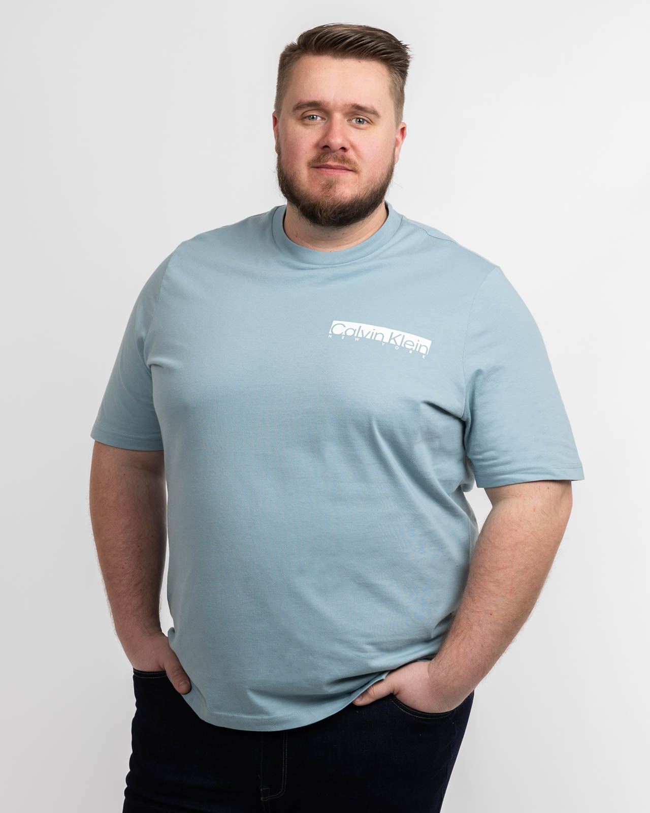 T-shirt col rond grande taille bleu clair