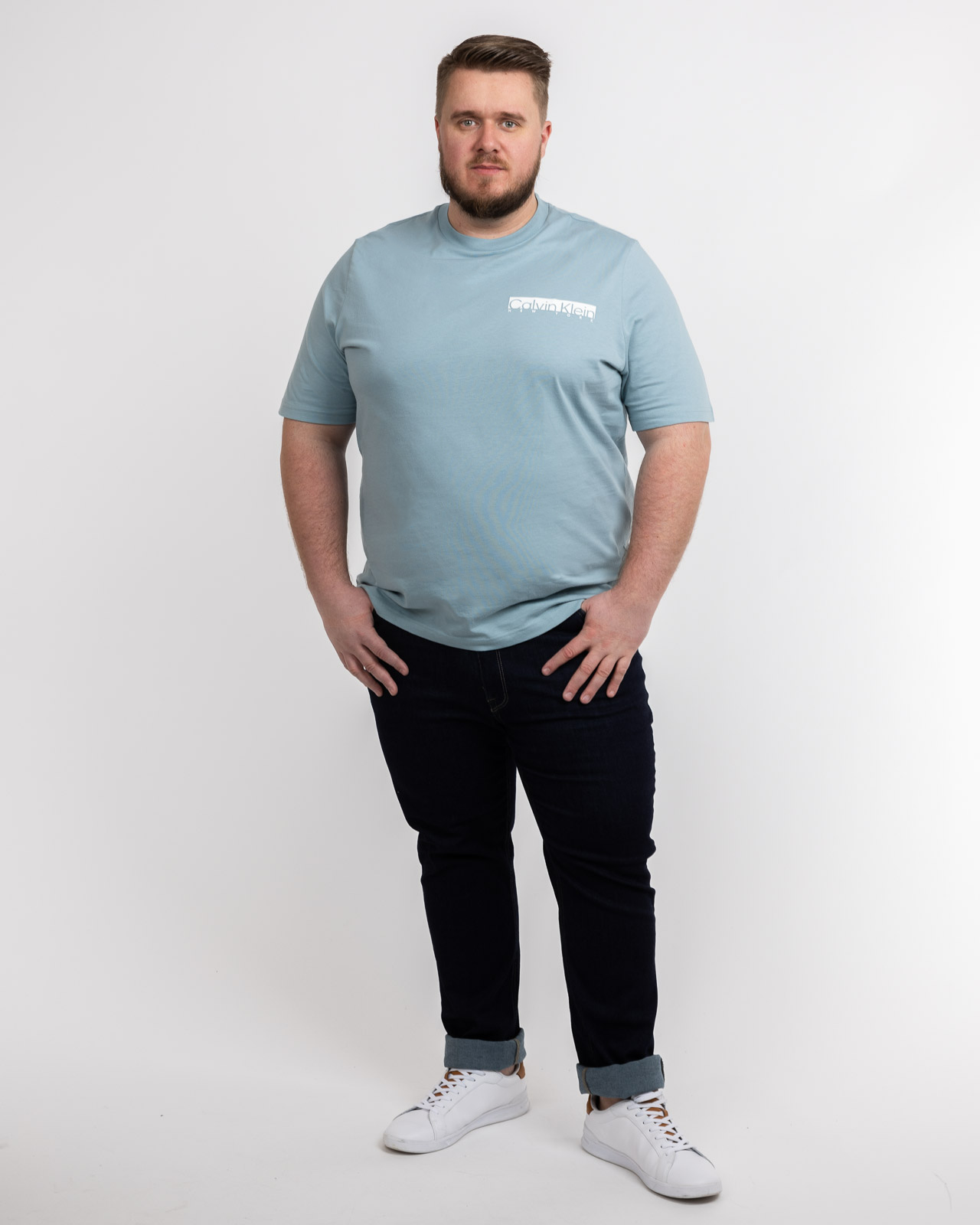T-shirt col rond grande taille bleu clair