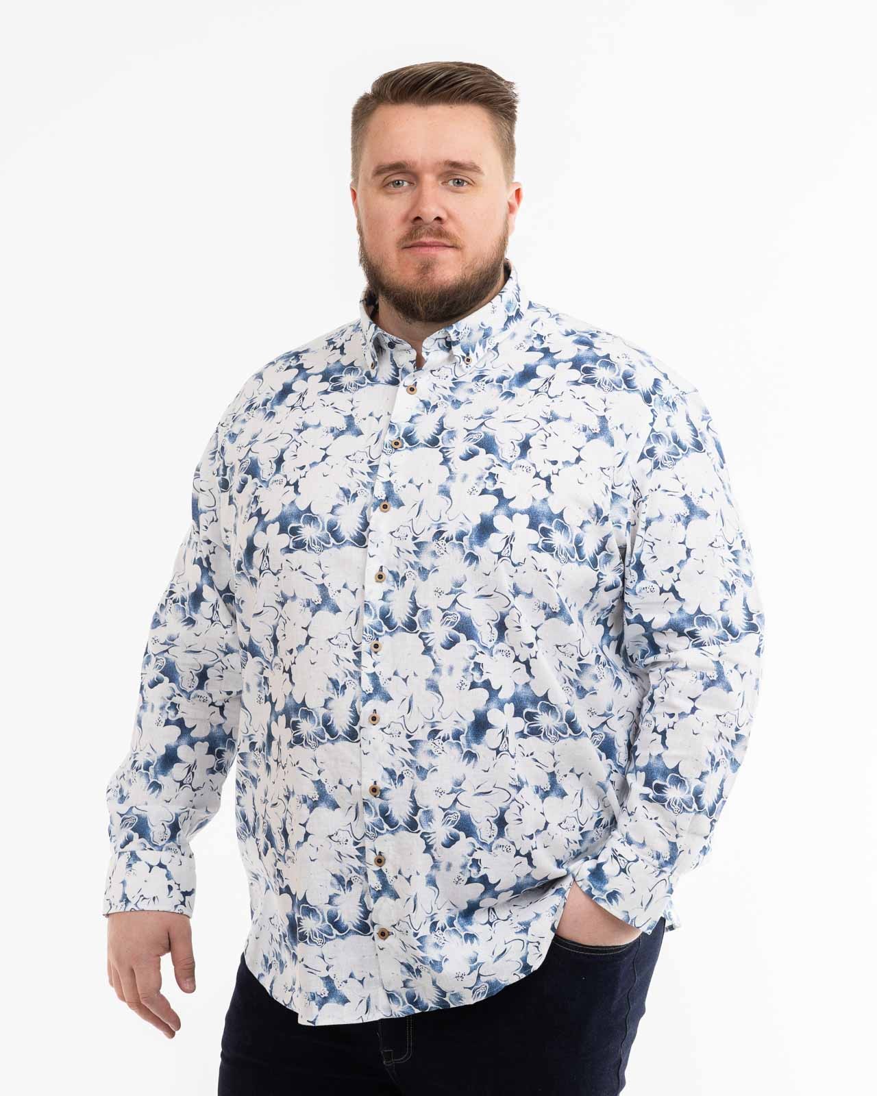 Chemise en coton et lin grande taille bleu