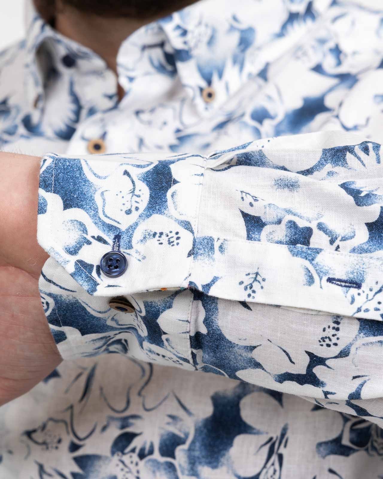 Chemise en coton et lin grande taille bleu