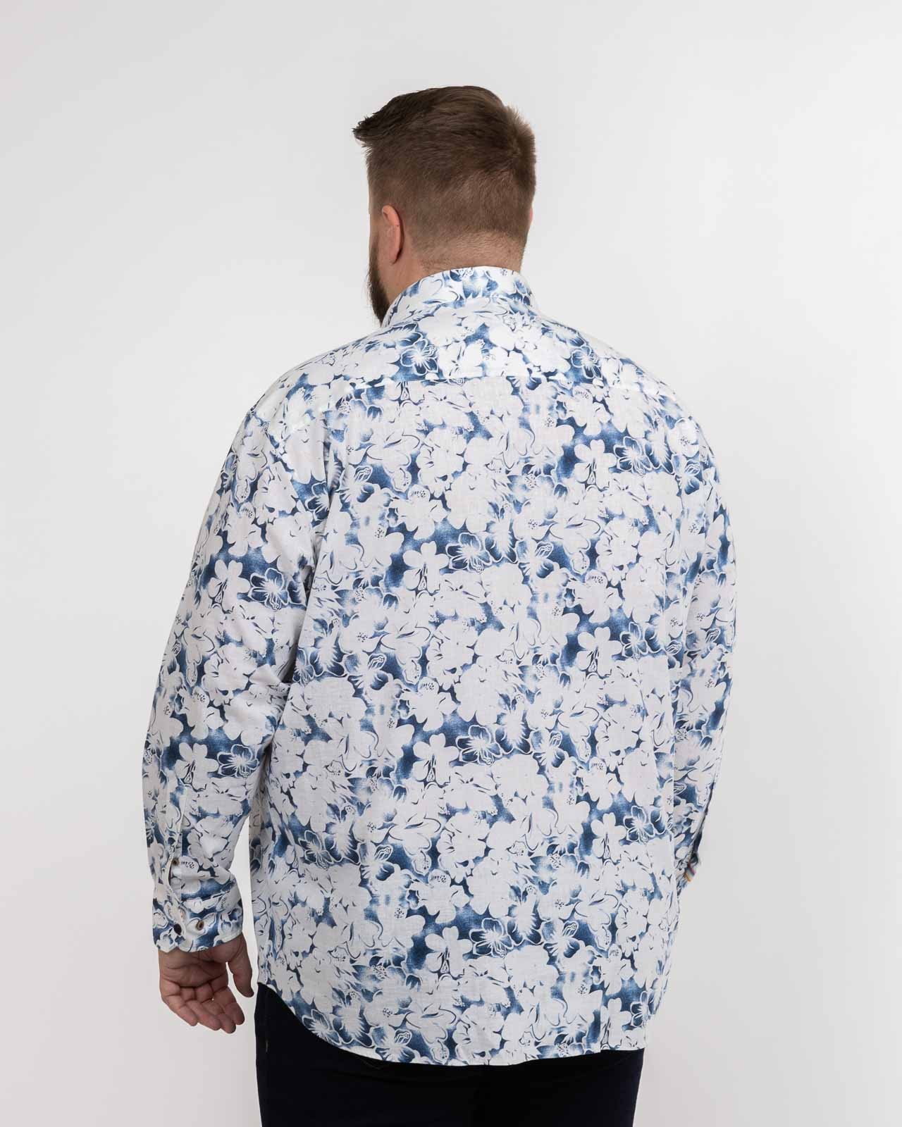 Chemise en coton et lin grande taille bleu