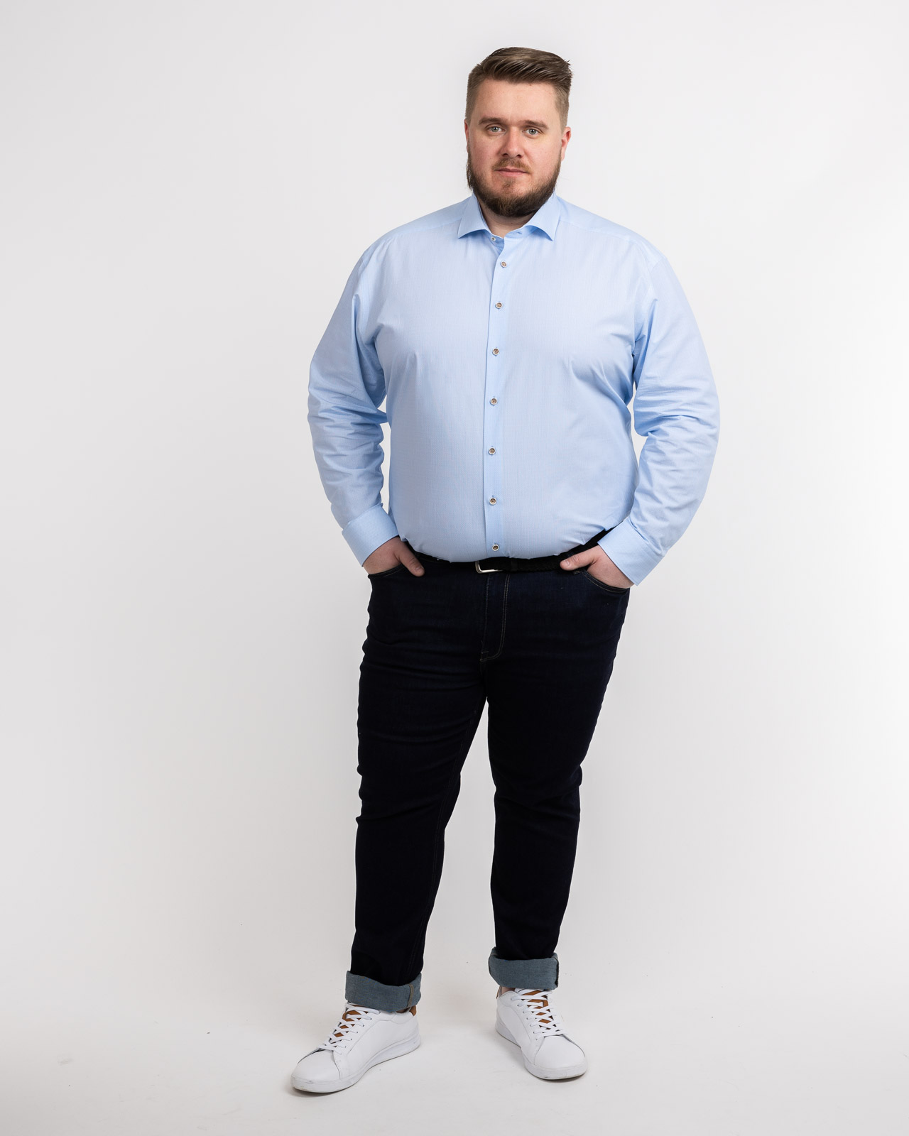 Chemise facile à repasser micro imprimé grande taille bleu clair