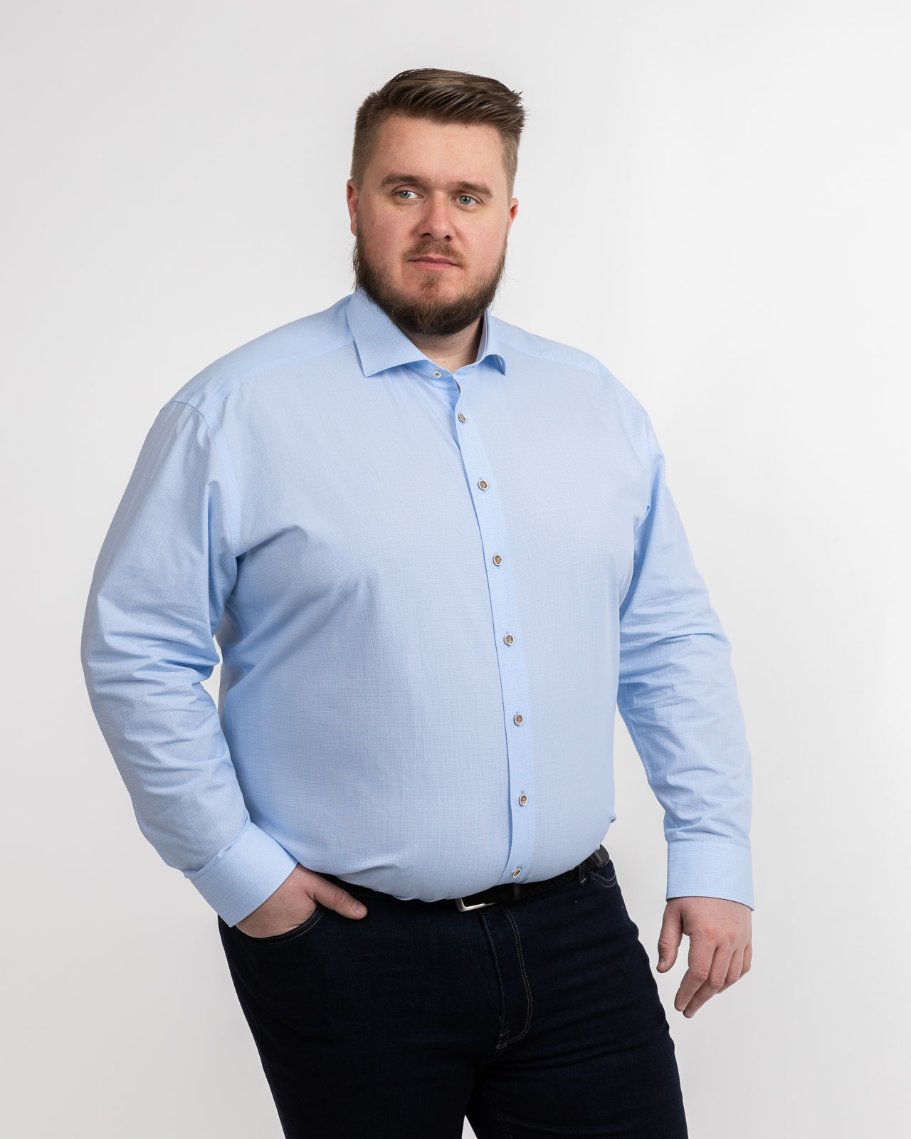 Chemise facile à repasser micro imprimé grande taille bleu clair