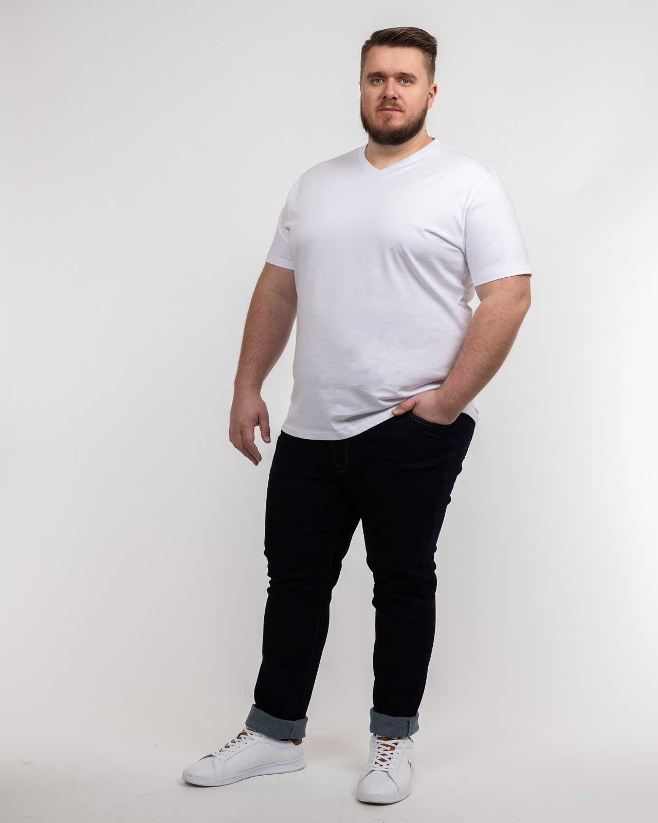 T-shirt col V pour homme grand blanc