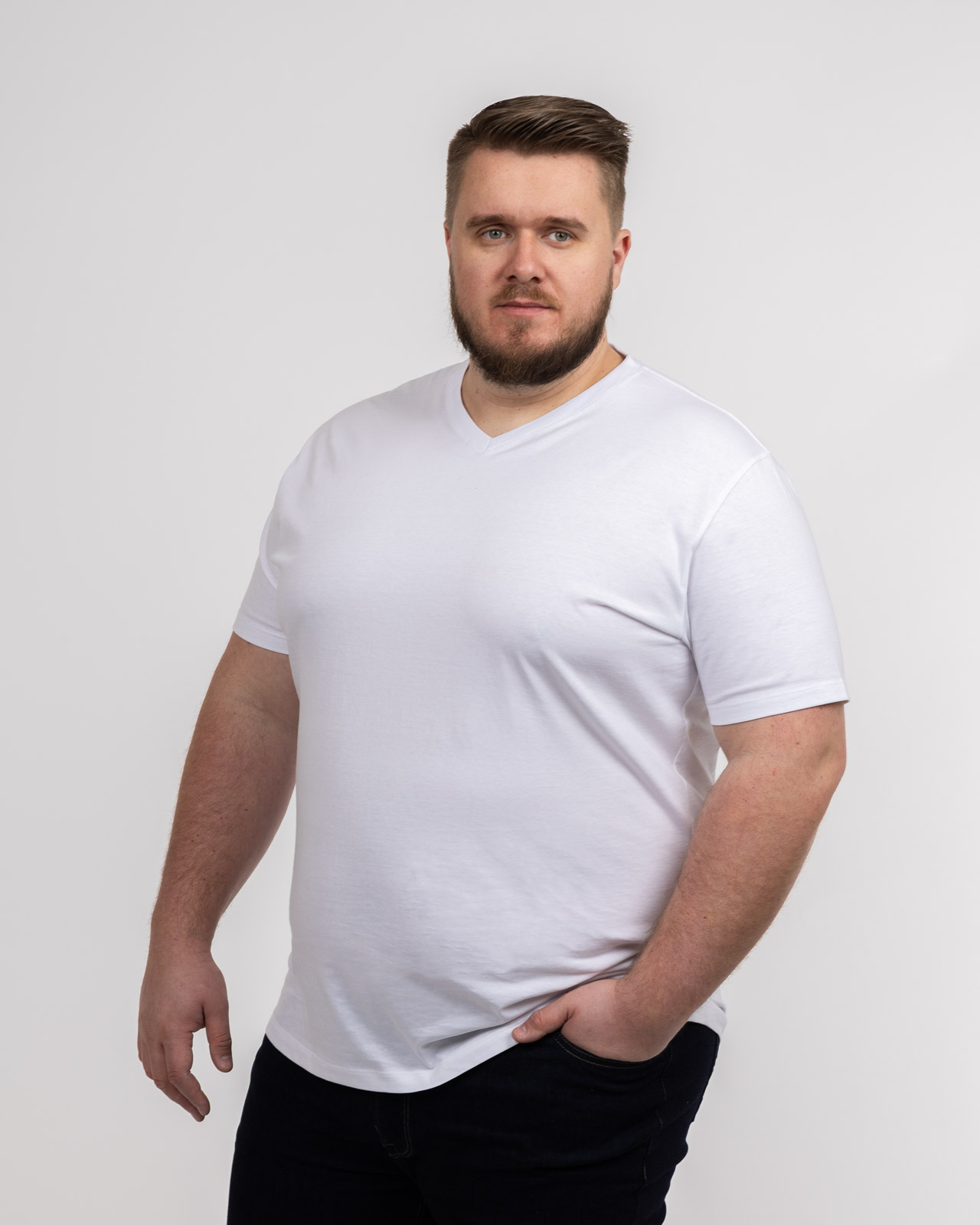 T-shirt col V pour homme grand blanc