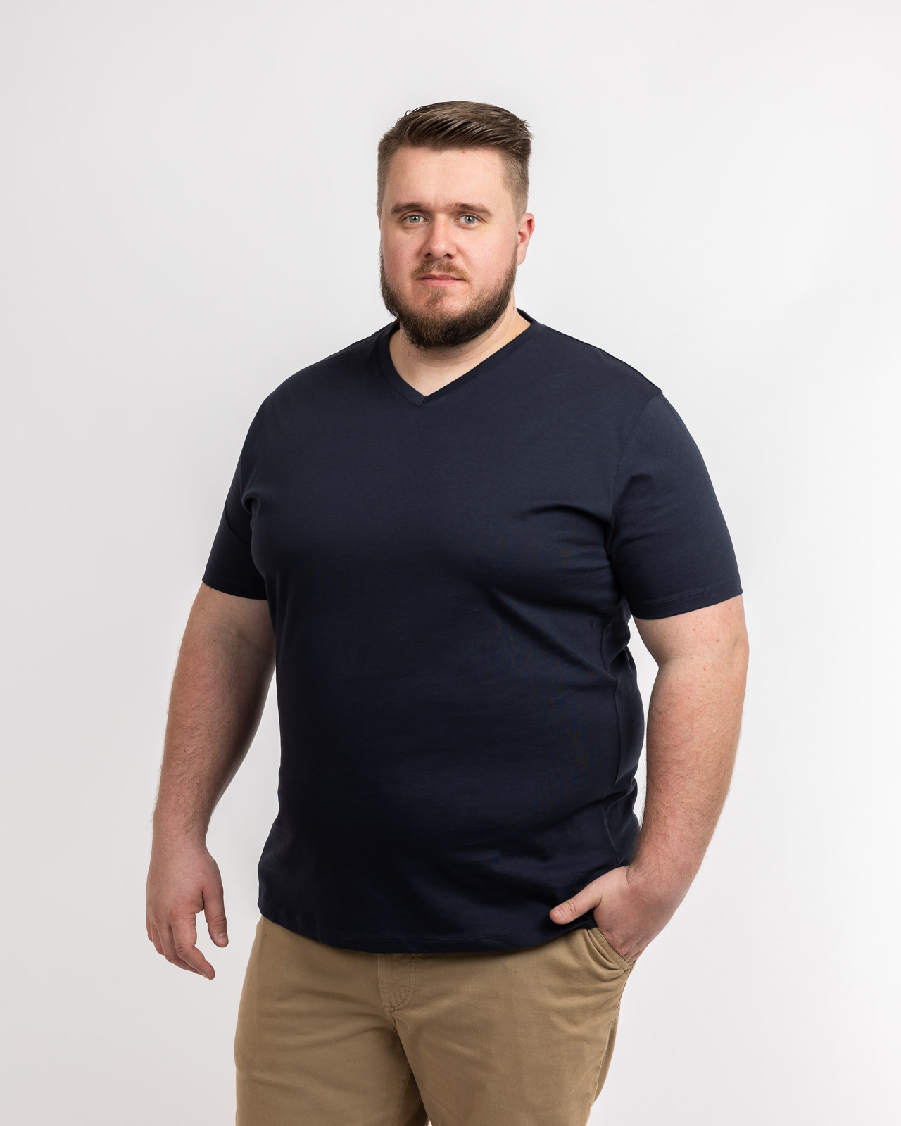 T-shirt col V pour homme grand bleu marine