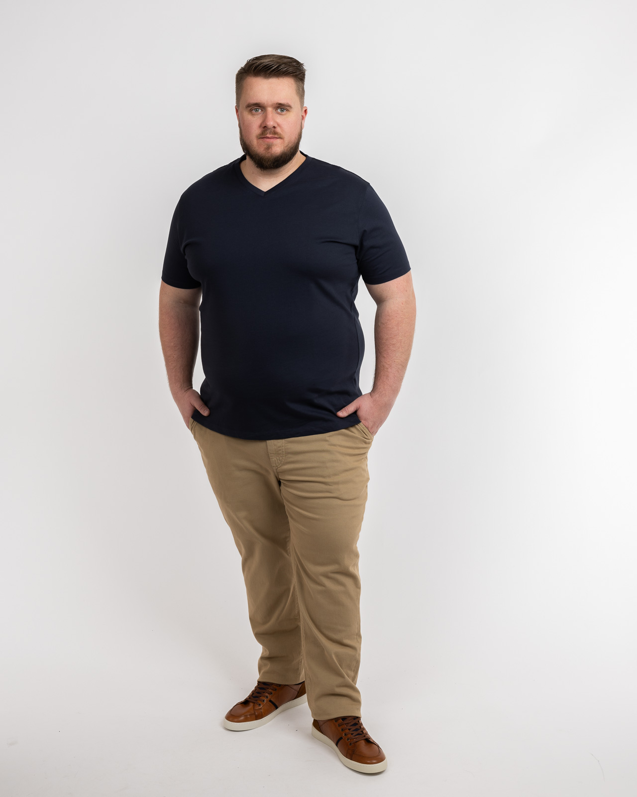 T-shirt col V pour homme grand bleu marine