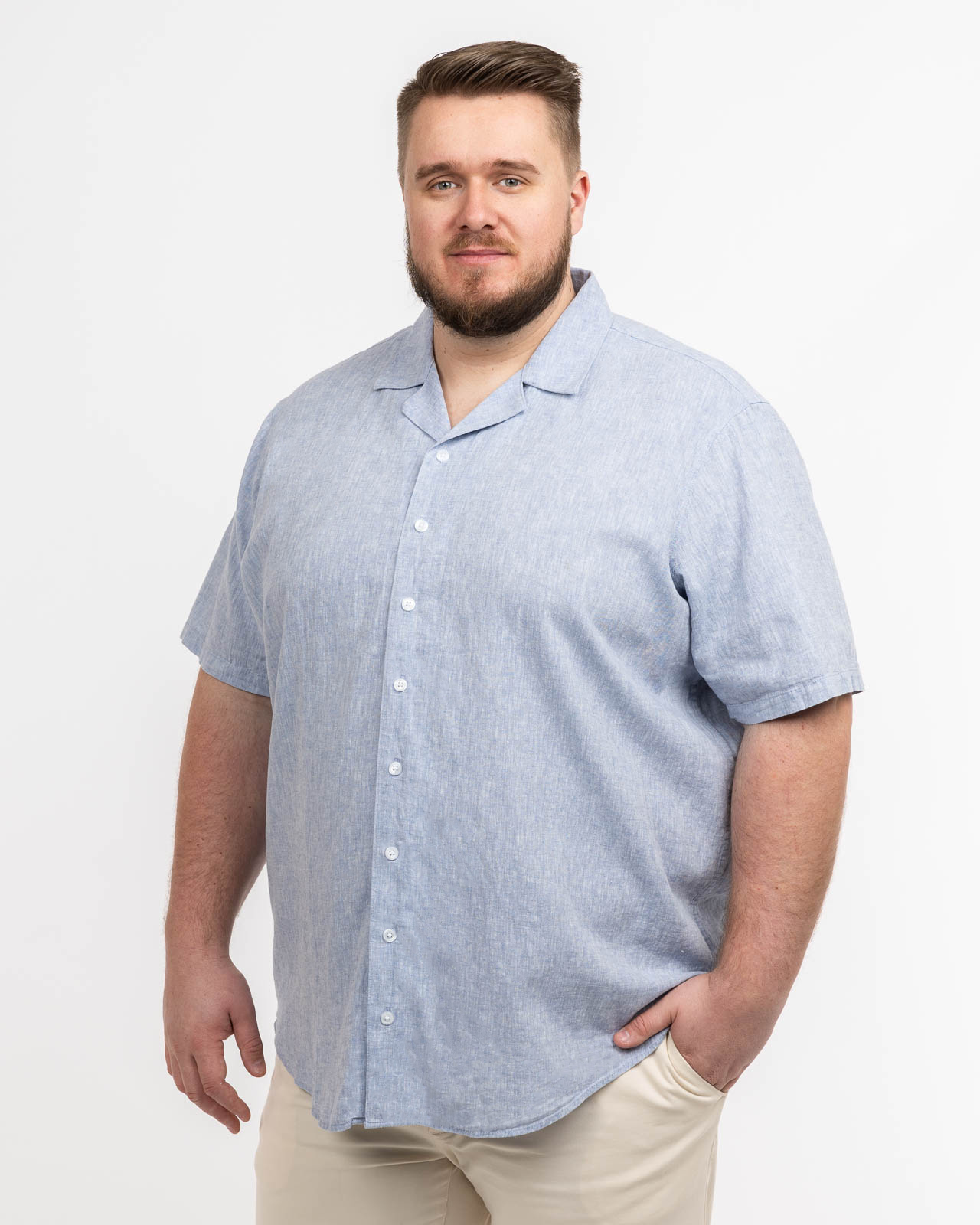 Chemisette en lin grande taille bleu clair