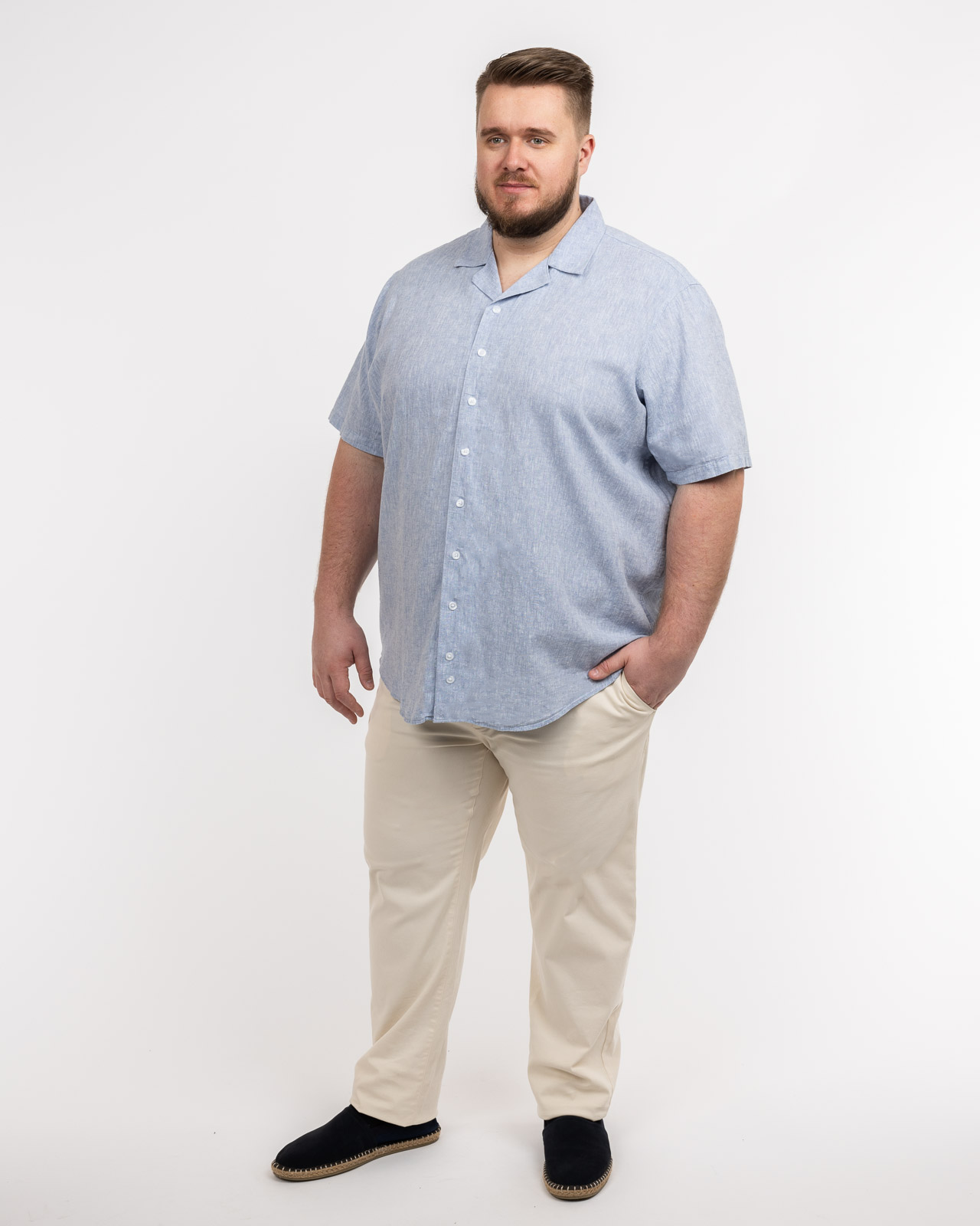 Chemisette en lin grande taille bleu clair