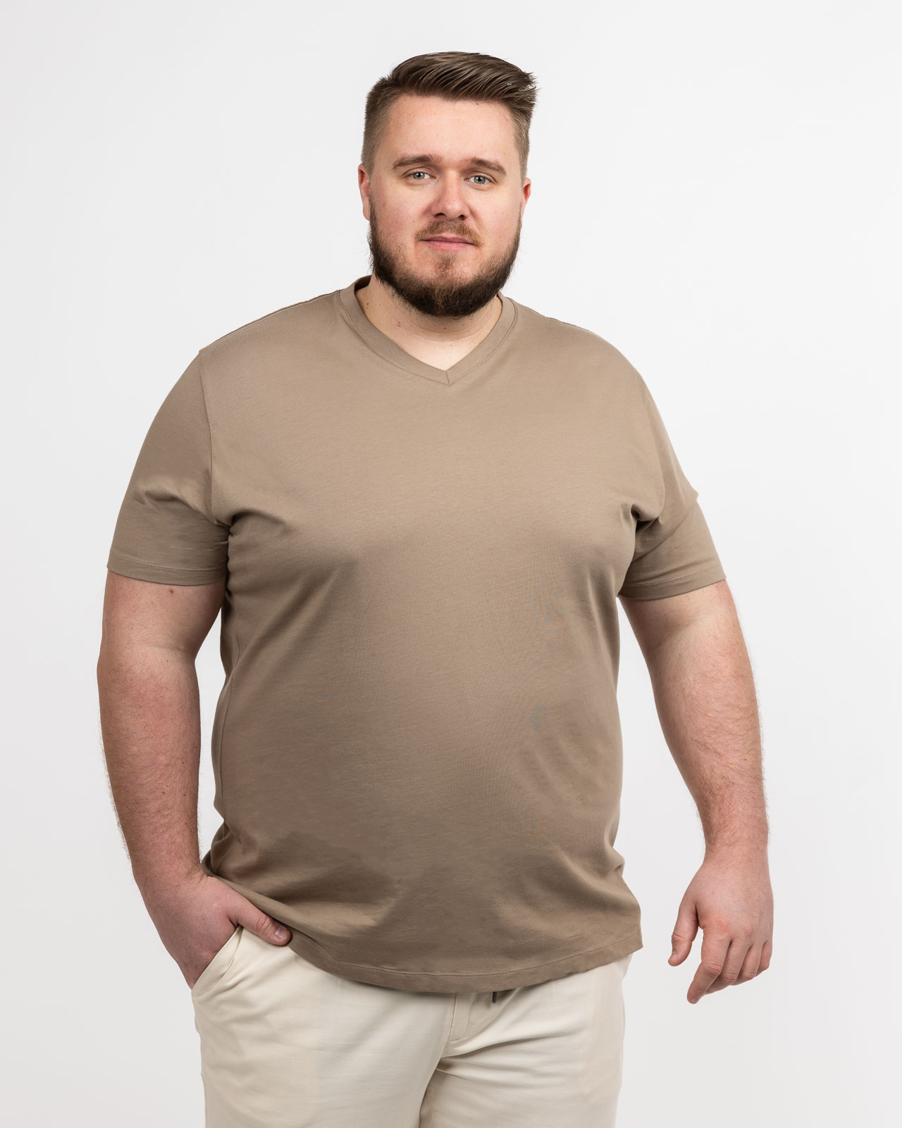 T-shirt col V grande taille beige