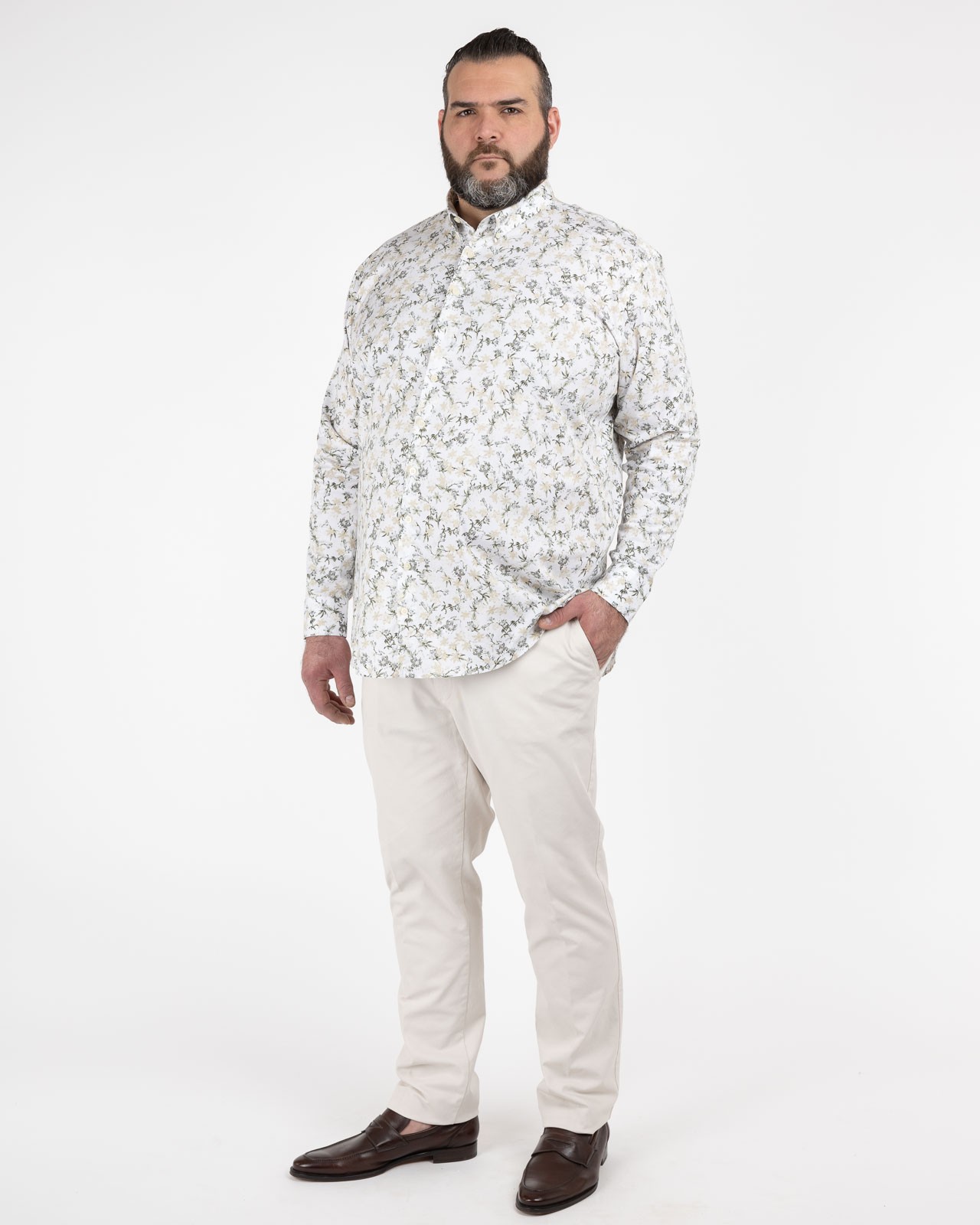 Chemise en stretch fleurie grande taille beige