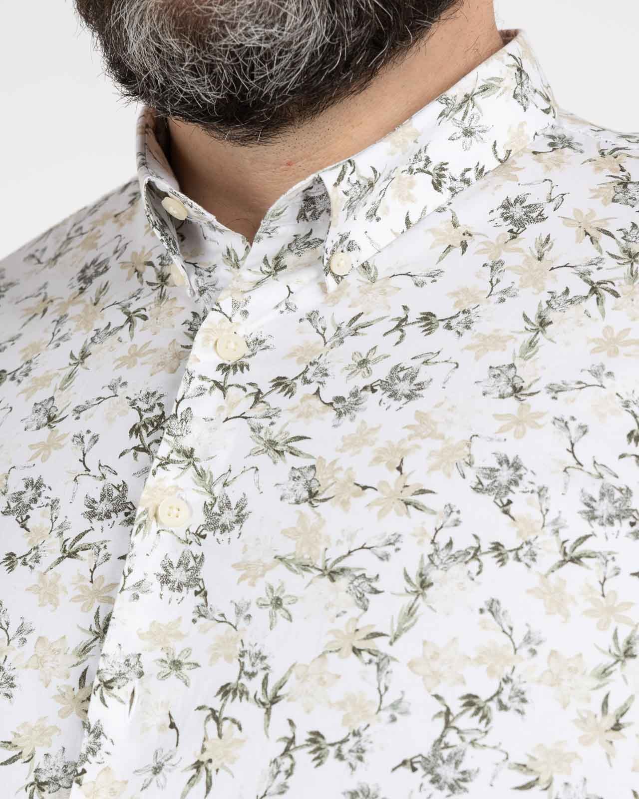 Chemise en stretch fleurie grande taille beige