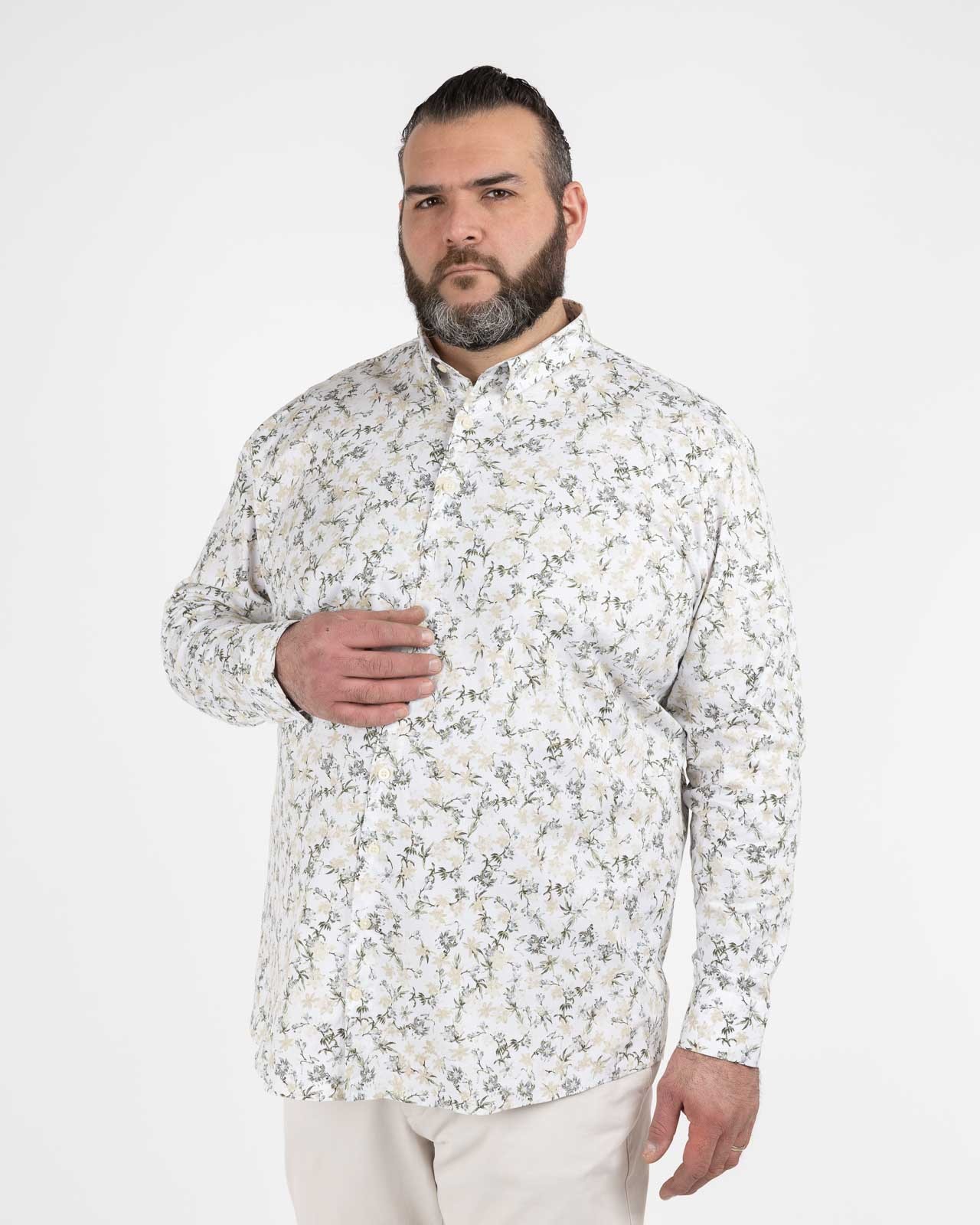 Chemise en stretch fleurie grande taille beige