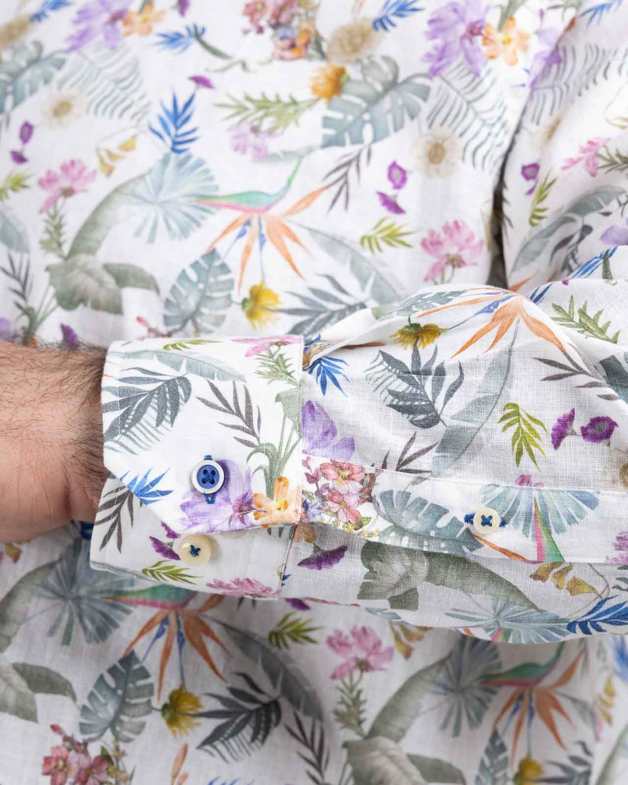 Chemise en coton et lin fleurie grande taille vert