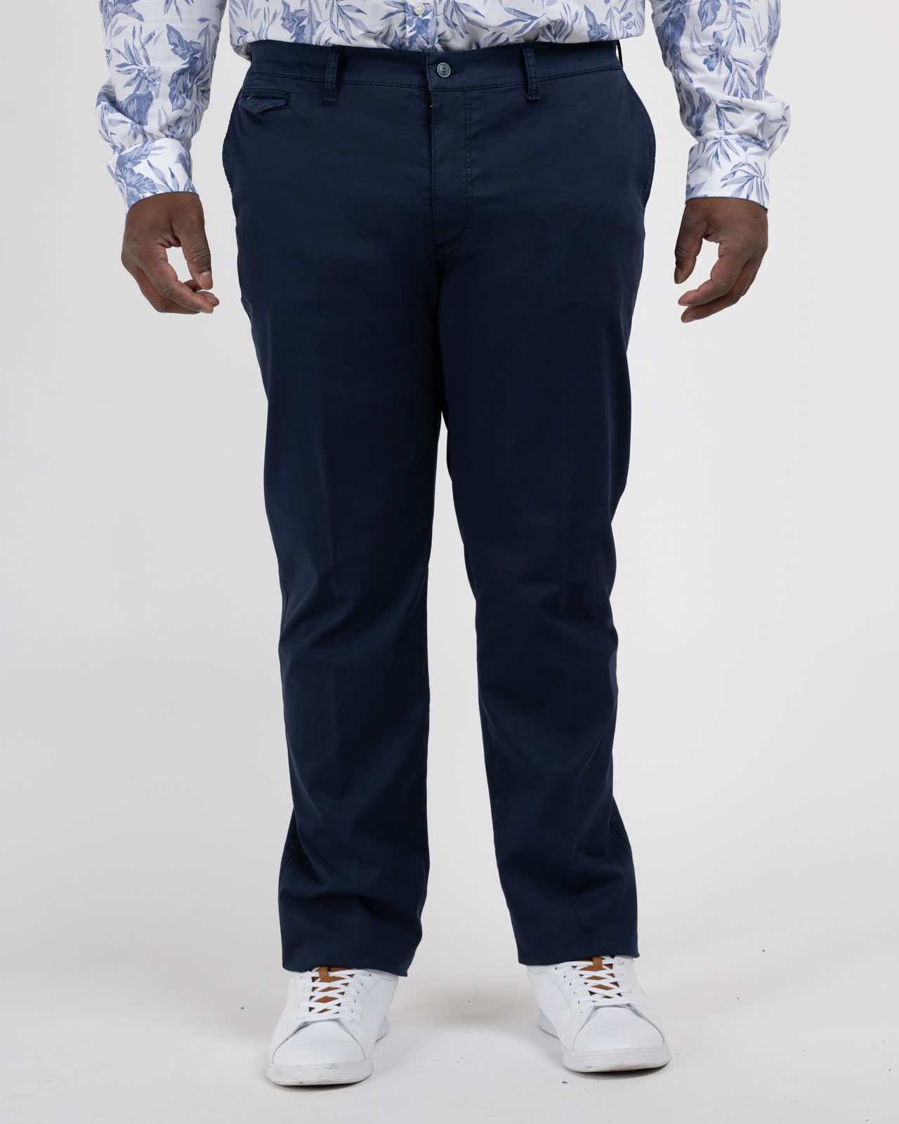 Pantalon chino tencel armuré grande taille bleu marine