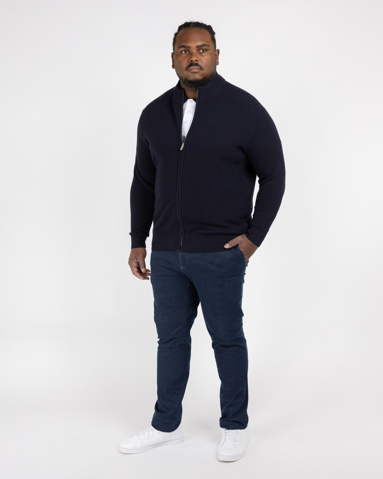 Cardigan zippé grande taille bleu marine