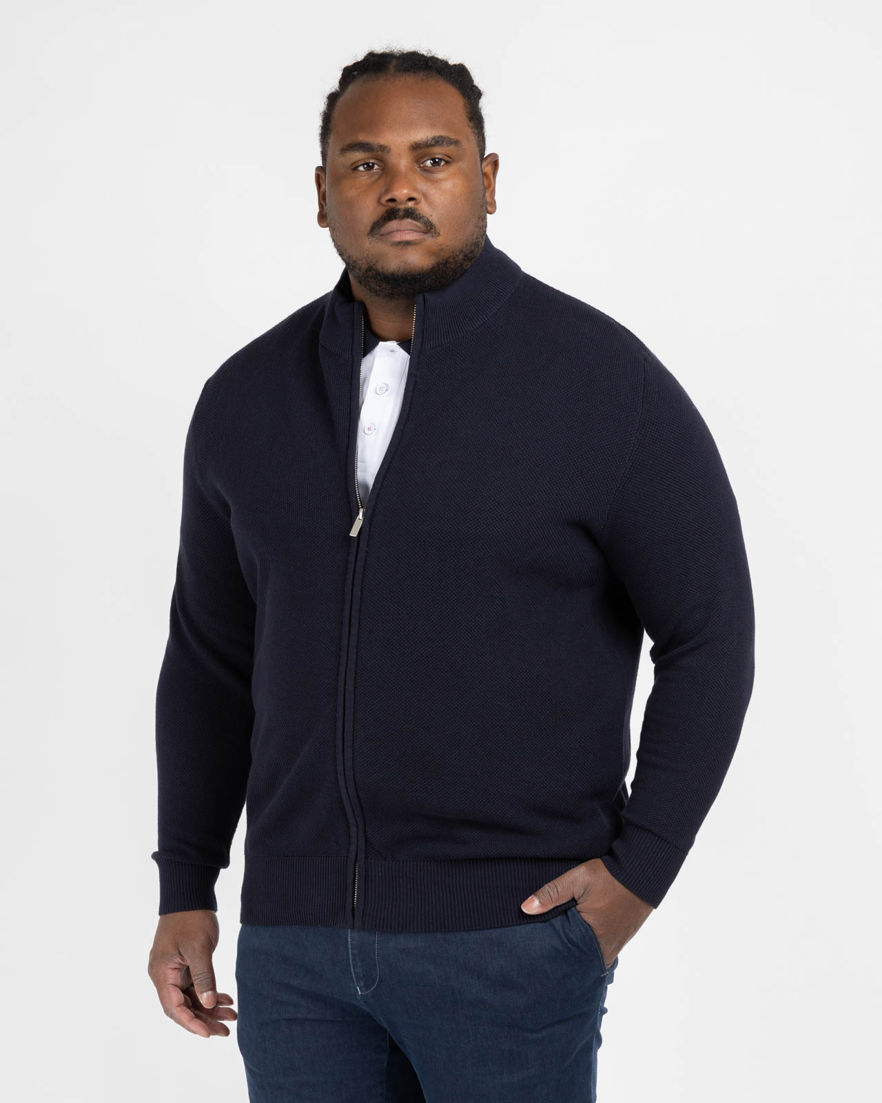 Cardigan zippé grande taille bleu marine